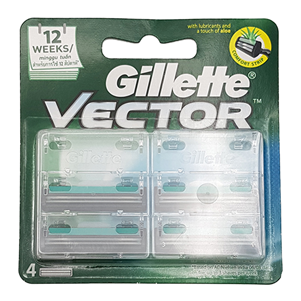 GILLETTE VECTOR PLUS RAZOR REFILL CARTRIDGES 4PK